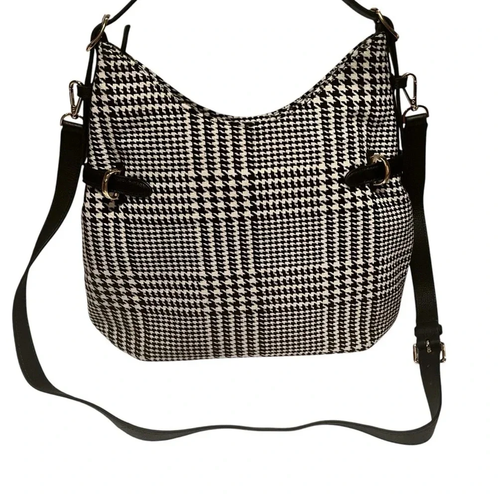 NWOT Talbots Black and Whitete Houndstooth Purse with‎ gold Accents